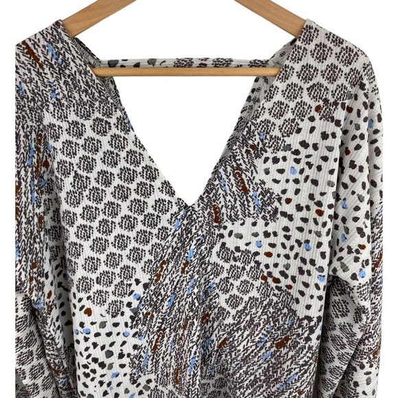 Daytrip Womens SIze Small Long Sleeve Multicolor Geometric Print Blouse Shirt - Picture 2 of 8